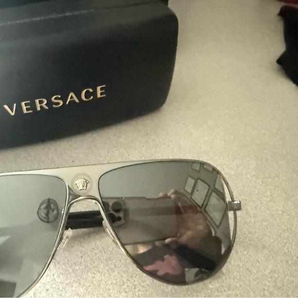 Versace Metallic Gray Aviator Sunglasses - Picture 2 of 7